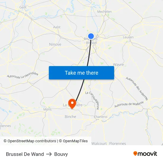 Brussels De Wand to Bouvy map