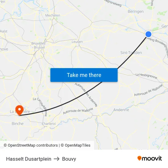 Hasselt Dusart Square to Bouvy map