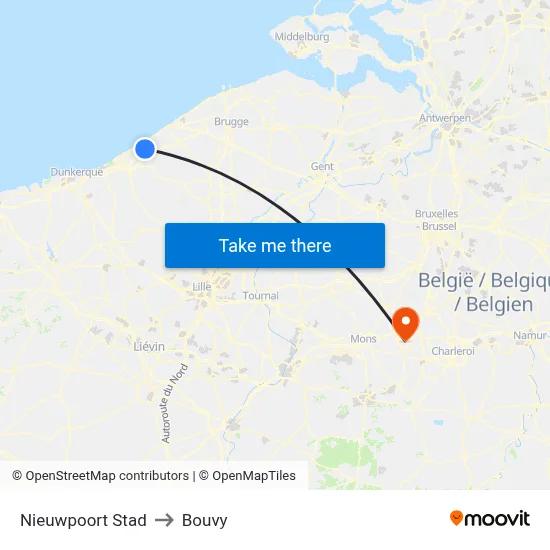 Nieuwpoort City to Bouvy map