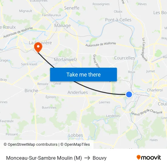 Monceau-Sur-Sambre Mill (M) to Bouvy map