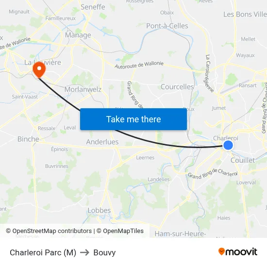 Charleroi Park (Metro) to Bouvy map