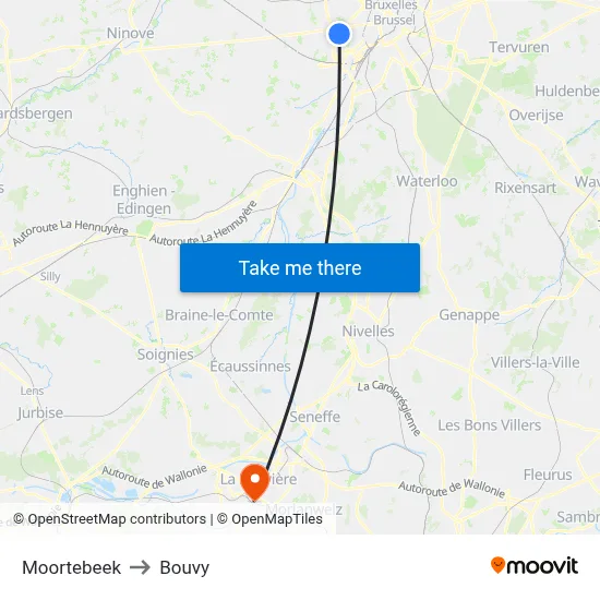 Moortebeek to Bouvy map