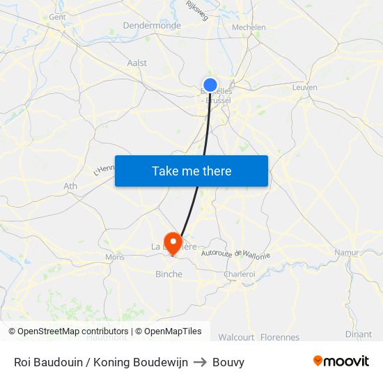 Roi Baudouin / Koning Boudewijn to Bouvy map