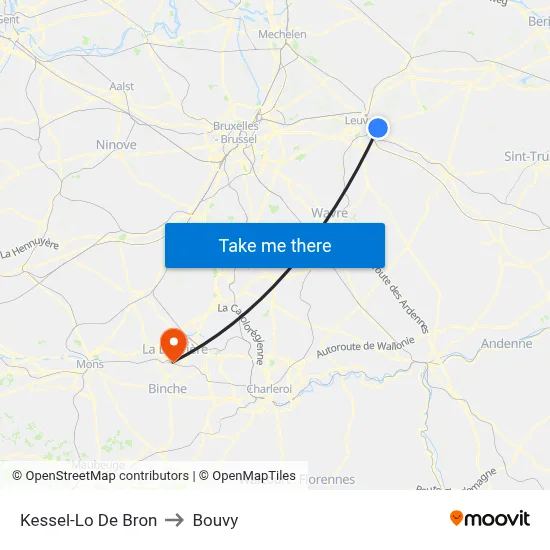Kessel-Lo De Bron to Bouvy map