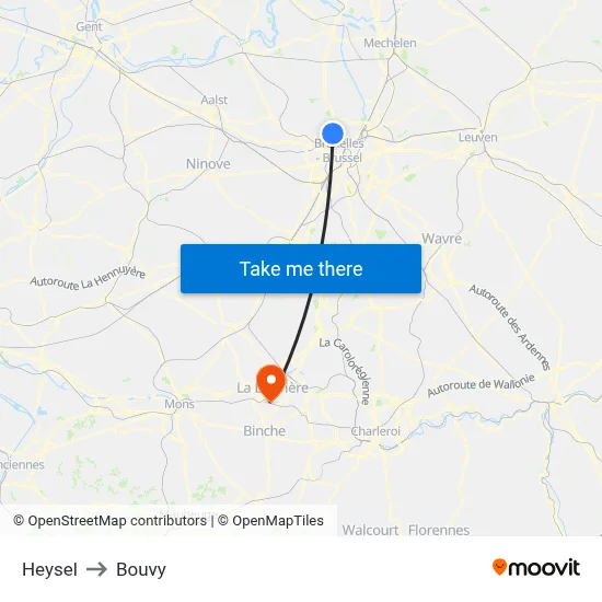 Heysel to Bouvy map