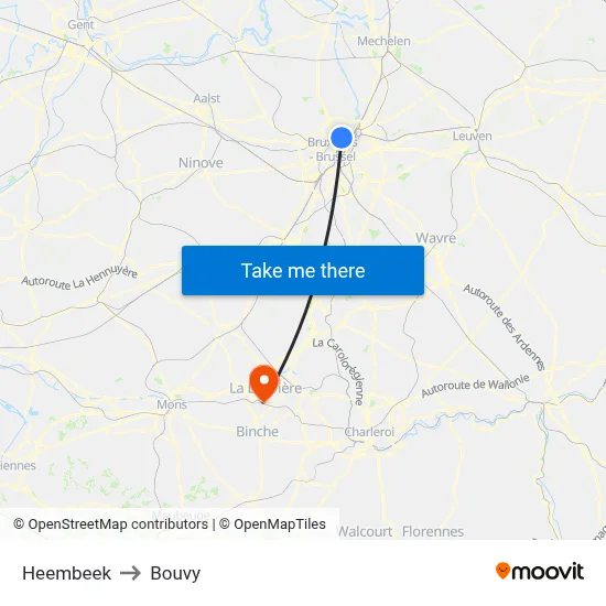 Heembeek to Bouvy map