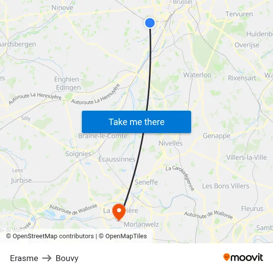 Erasme to Bouvy map