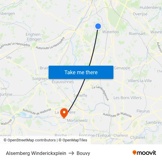 Alsemberg Winderickx Square to Bouvy map