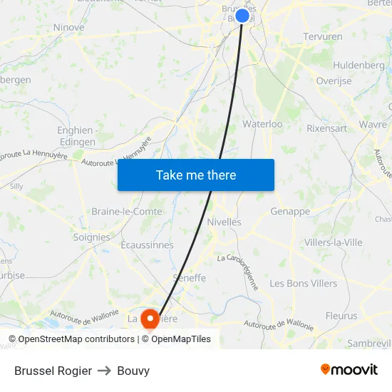 Brussels Rogier to Bouvy map