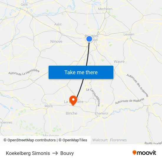 Koekelberg Simonis to Bouvy map