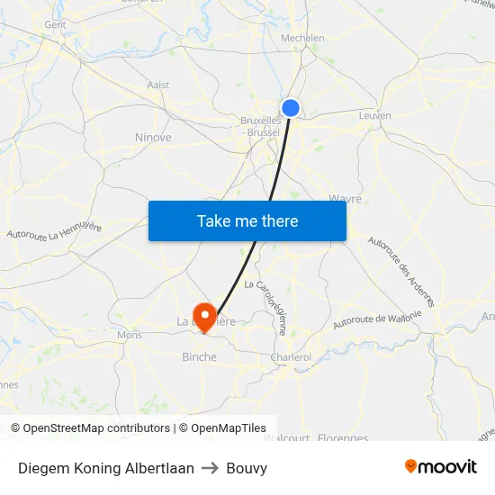 Diegem King Albert Avenue to Bouvy map