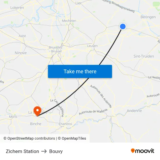 Zichem Station to Bouvy map