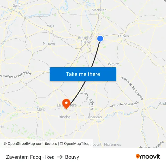 Zaventem Facq - Ikea to Bouvy map
