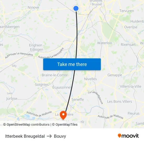 Itterbeek Breugeldal to Bouvy map