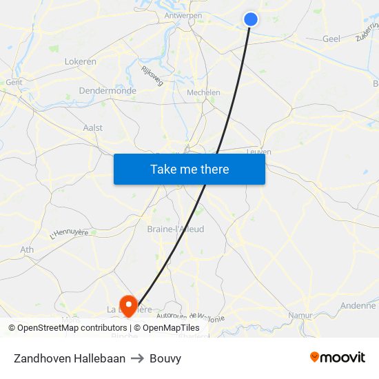 Zandhoven Hallebaan to Bouvy map