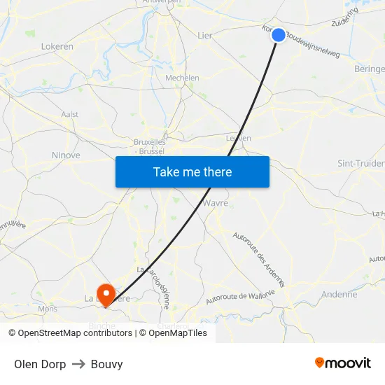 Olen Village to Bouvy map