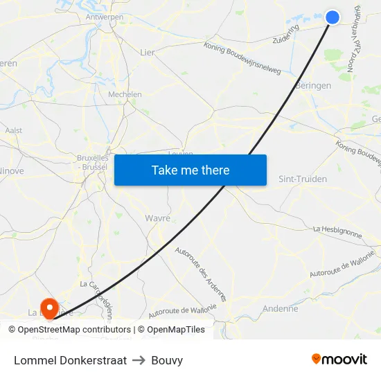 Lommel Donkerstraat to Bouvy map