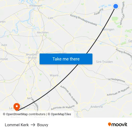 Lommel Church to Bouvy map
