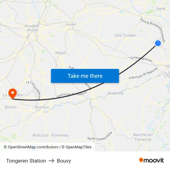 Tongeren Station to Bouvy map