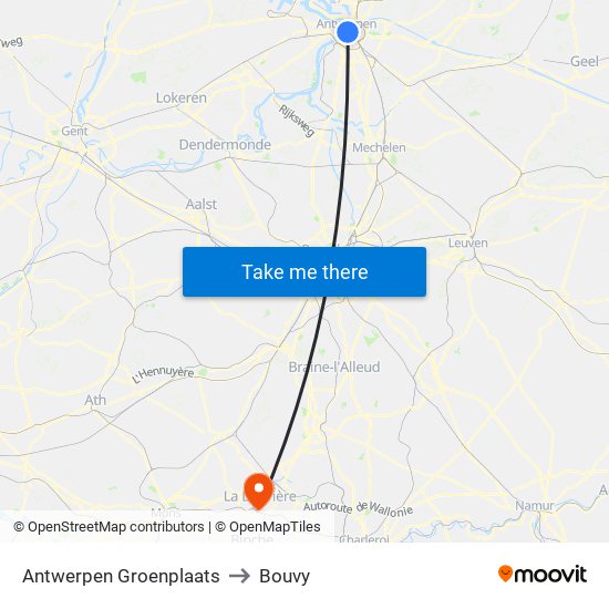 Antwerpen Groenplaats to Bouvy map