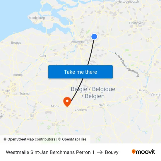 Westmalle St. John Berchmans Platform 1 to Bouvy map