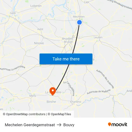 Mechelen Geerdegemstraat to Bouvy map