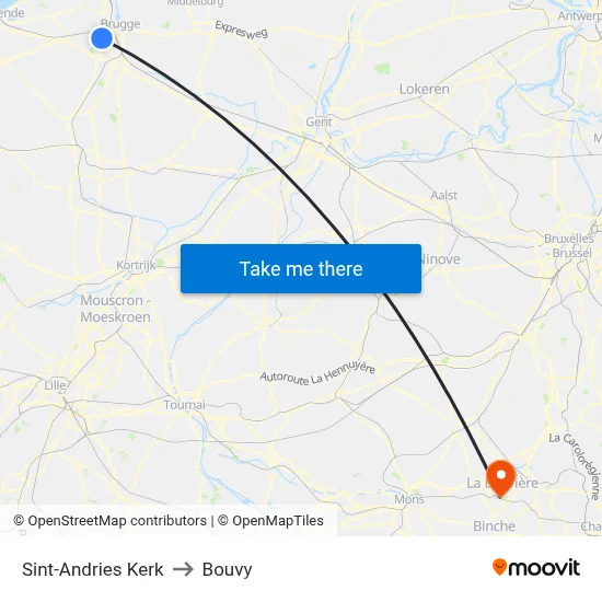 Sint-Andries Church to Bouvy map
