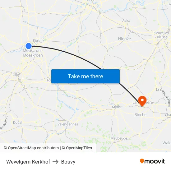 Wevelgem Cemetery to Bouvy map