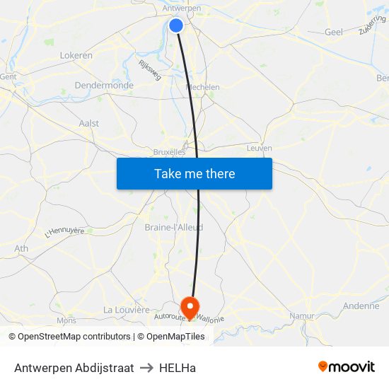 Antwerpen Abdijstraat to HELHa map