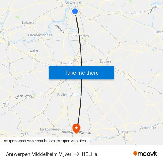 Antwerpen Middelheim Vijver to HELHa map