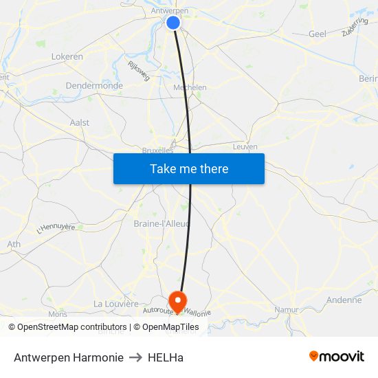 Antwerpen Harmonie to HELHa map