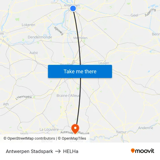 Antwerpen Stadspark to HELHa map