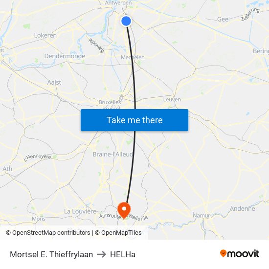 Mortsel E. Thieffrylaan to HELHa map