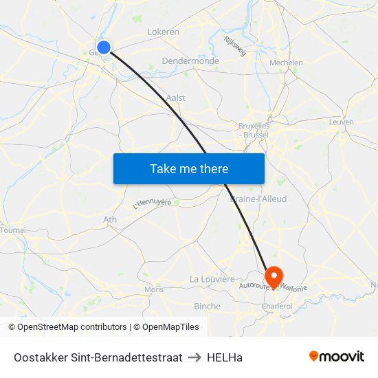 Oostakker Sint-Bernadettestraat to HELHa map