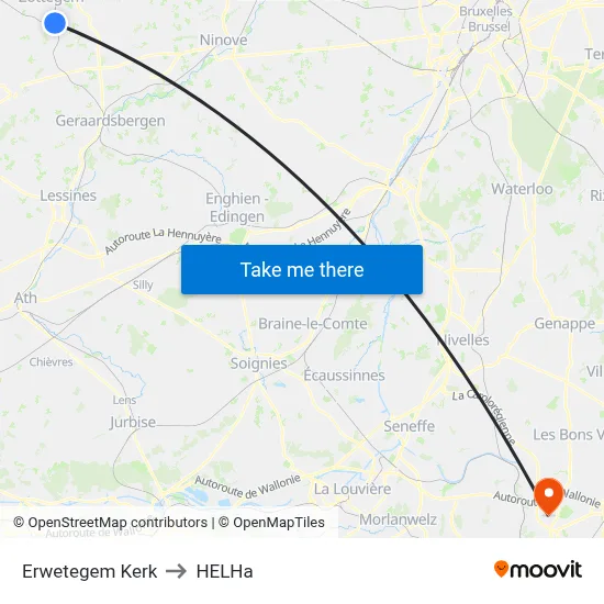 Erwetegem Kerk to HELHa map