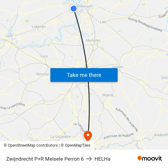 Zwijndrecht P+R Melsele Platform 6 to HELHa map