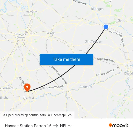 Hasselt Station Platform 16 to HELHa map