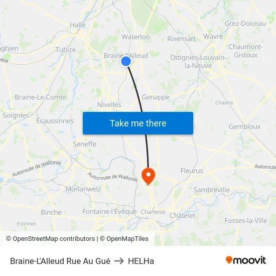 Braine-L'Alleud Rue Au Gué to HELHa map