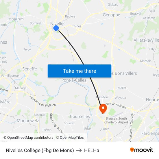 Nivelles Collège (Fbg De Mons) to HELHa map