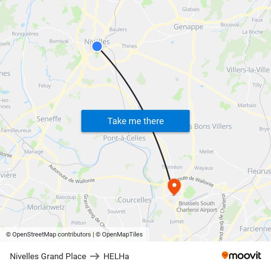 Nivelles Grand Place to HELHa map