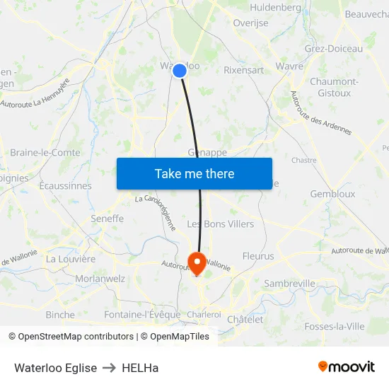 Waterloo Church to HELHa map
