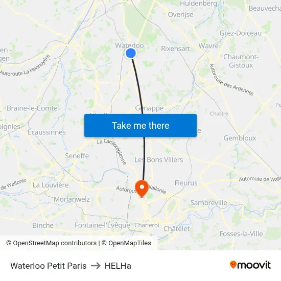 Waterloo Petit Paris to HELHa map