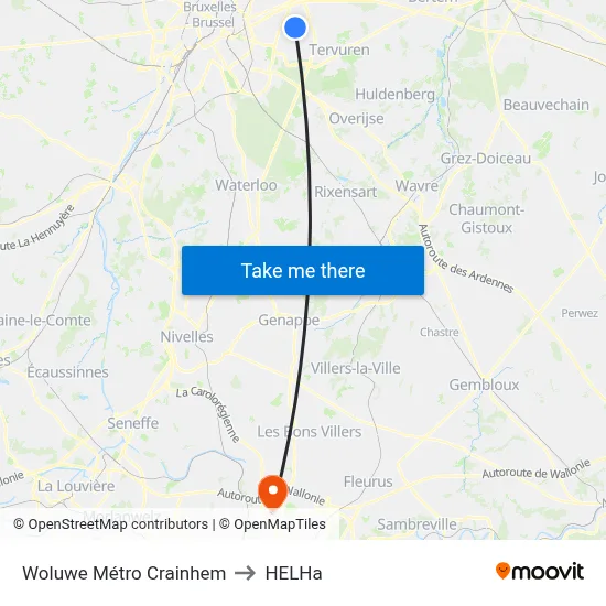 Woluwe Crainhem Metro to HELHa map