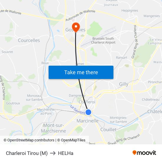 Charleroi Tirou (M) to HELHa map