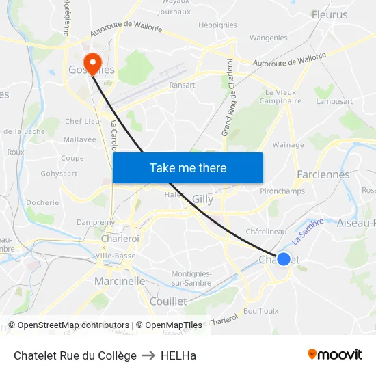 Chatelet Rue du Collège to HELHa map