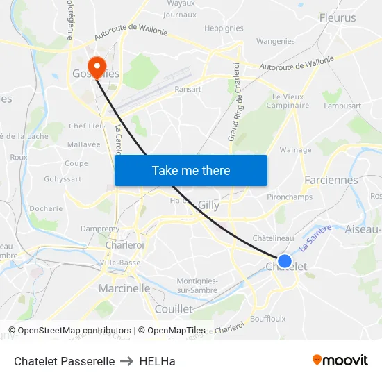 Chatelet Passerelle to HELHa map