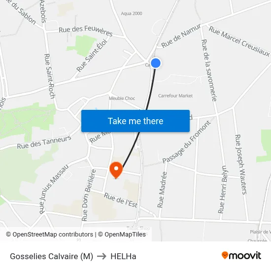 Gosselies Calvary (M) to HELHa map