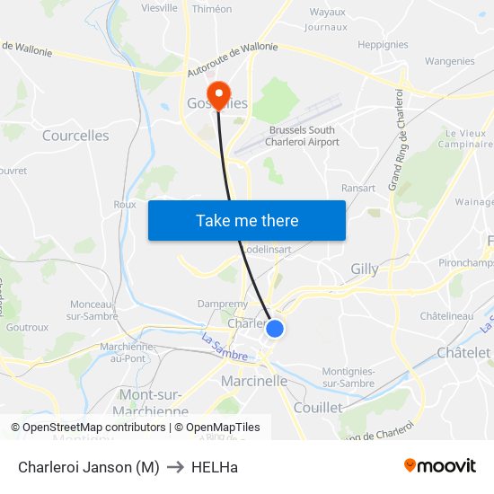 Charleroi Janson (M) to HELHa map