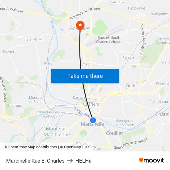 Marcinelle Rue E. Charles to HELHa map