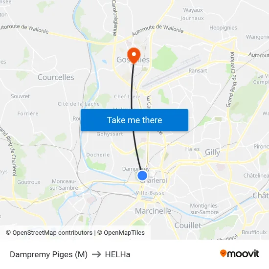 Dampremy Piges (M) to HELHa map
